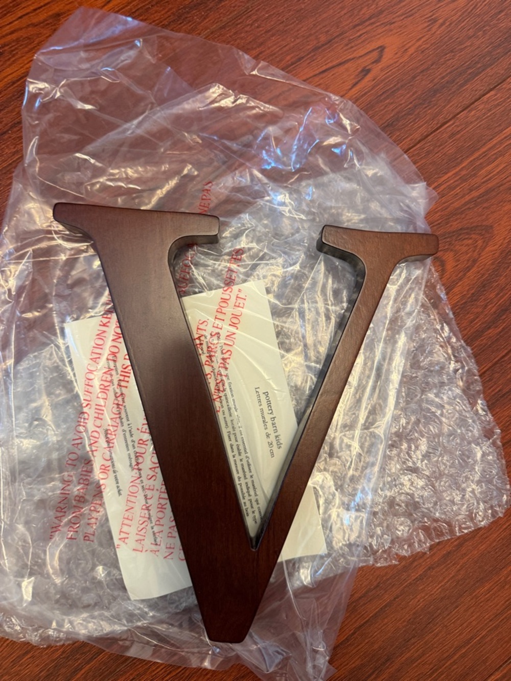 Pottery Barn Kids Large Decorative Wooden Letter V - 8 inch letter in espresso